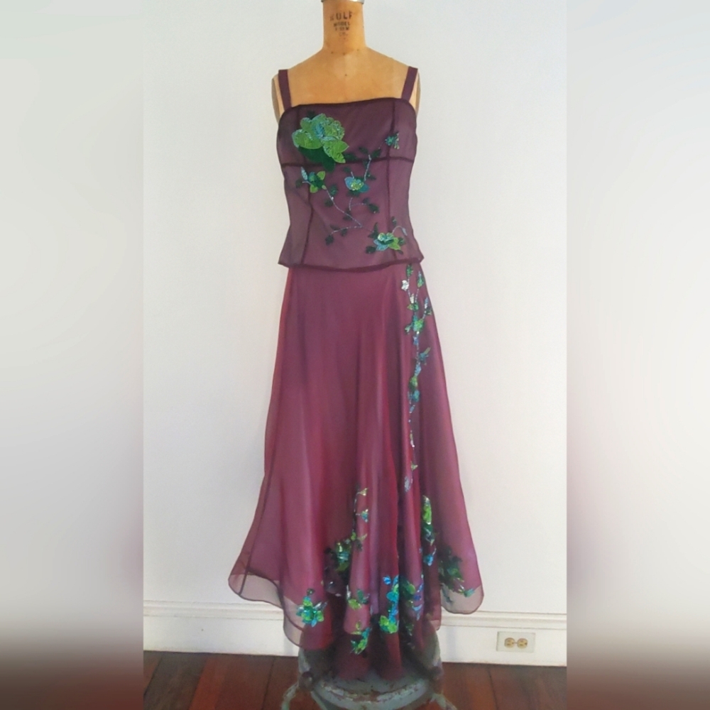 ARMAND VENTILO 2 piece maxi dress , beaded, purple